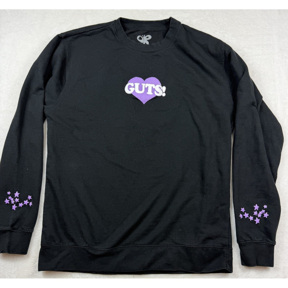 Olivia Rodrigo GUTS World Tour Black Crewneck Sweatshirt XL Purple Heart Star